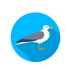 Bird seagull round emblem with shadow. flat vector illustration isolated
