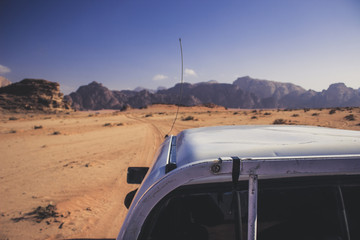Fototapeta na wymiar car tour travel concept photography in the desert nature picturesque environment Middle East part of the Earth 