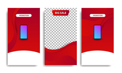 Vertical modern fluid template design background with gradient red, white color and confetti for sale promotion. Suitable for social media stories, story, web banner, flyer,poster and brochure.