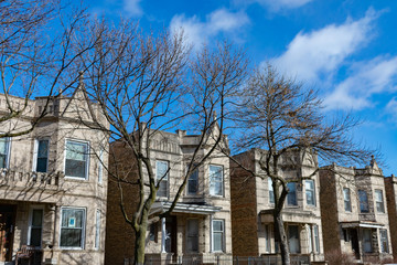 Fototapeta na wymiar A Row of very similar Houses in Logan Square Chicago