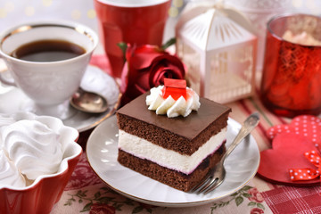 Valentine's Day celebration with cake and coffee