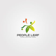 Abstract People logo template with leaf, vector logo for business corporate, nature, human health, cooperation , community, elements, illustration -vector