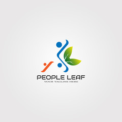 Abstract People logo template with leaf, vector logo for business corporate, nature, human health, cooperation , community, elements, illustration -vector