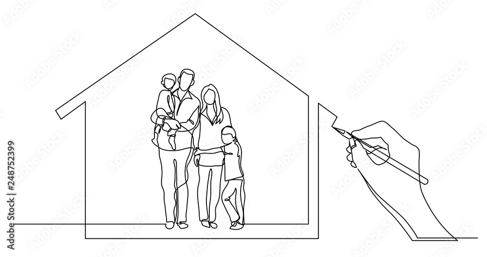 Canvas Prints hand drawing business concept sketch of happy family home