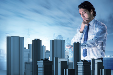 Futuristic architect doing urban planning