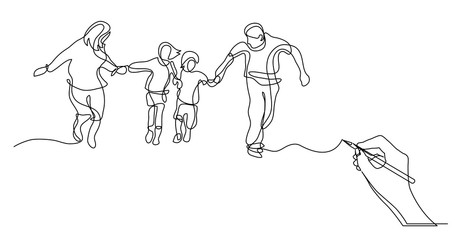 hand drawing business concept sketch of happy family having fun