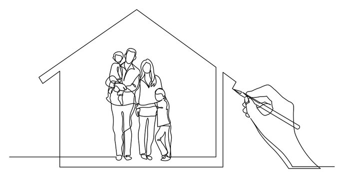 Hand Drawing Business Concept Sketch Of Happy Family Home