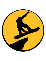 klippe mond sonne nacht berge fahren snowboard sprung springen stunt spaß sport winter urlaub ferien ski piste schnell kalt clipart umriss silhouette snowboarden brett sprungchance design logo