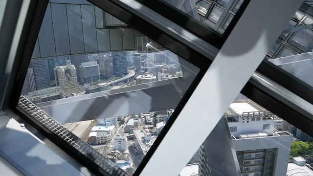 osaka sky view from umeda sky building at escalator going to rooftop when golden week trip to japan 2018