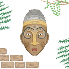 Mask aztec, tribal mask, digital clip art, drawing, illustration on white background