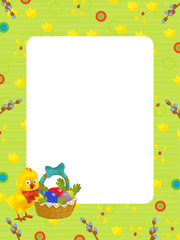 cartoon scene with kid easter chicken painting with frame on white background - illustration for children