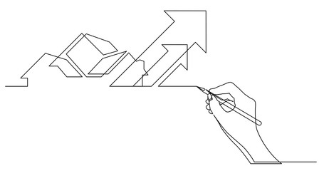 hand drawing business concept sketch of real estate market rising
