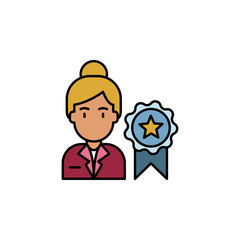 girl, achievement, bagde icon. Element of feminism illustration. Premium quality graphic design icon. Signs and symbols collection icon for websites, web design