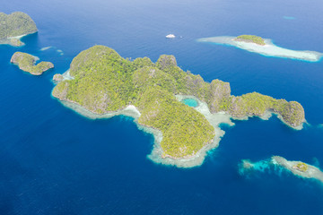 Aerial View of Limestone Islands and Reefs in Raja Ampat