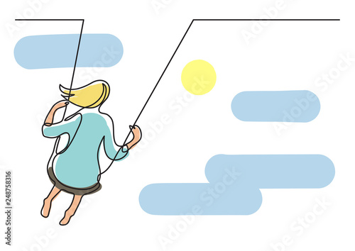 Continuous Line Drawing Of Girl Swinging On Swing