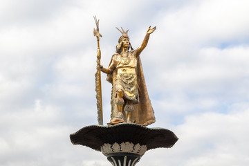 Pachacutec on Fountain in the Plaza de Armas, Cusco, Peru