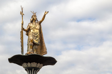 Pachacutec on Fountain in the Plaza de Armas, Cusco, Peru