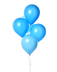 Bunch of blue latex blue round balloons composition for birthday or valentines day party on white
