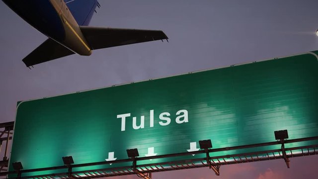 Airplane Take off Tulsa during a wonderful sunset