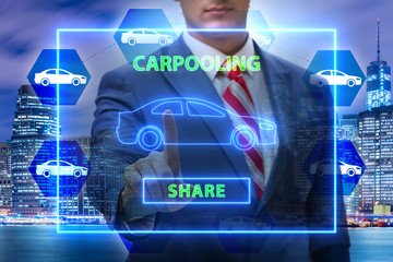 Businessman in carpooling and carsharing concept