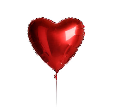 Single red heart balloon object for birthday party or valentines day isolated on a white