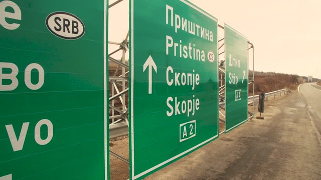 Road sign on the highway under construction