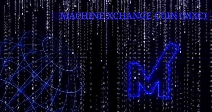 Glowing Machine Xchange Coin (MXC) symbol against the falling binary code