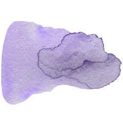 Abstract violet watercolor and stylish brush stroke on the white isolated background. Creative colorful form. Decorative element.