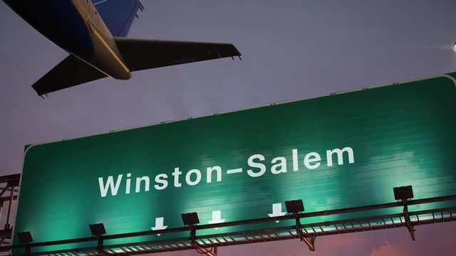 Airplane Take off Winston&ndash;Salem during a wonderful sunset