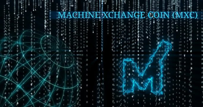 Glowing Machine Xchange Coin (MXC) symbol against falling binary code symbols