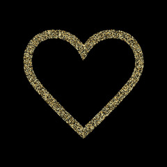 Gold sparkles glitter dust metallic confetti heart vector background.