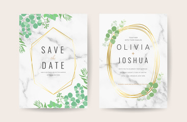 Luxury Marble Wedding Invitation Card Design for spring and summer wedding themes  - Vector