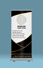 Gold and black Roll Up Banner template vector illustration.
