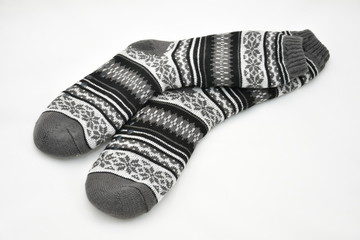 winter wool socks with a pattern. skid socks