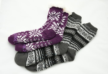 winter wool socks with a pattern. skid socks