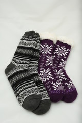 winter wool socks with a pattern. skid socks