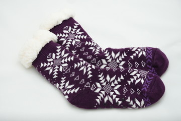 winter wool socks with a pattern. skid socks