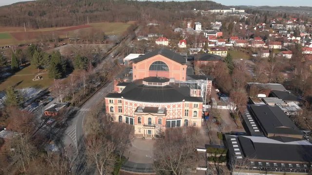 Aerial 4K Drone Shot of famous Festival Theatre in Bayreuth, Germany.
Shot in 4k at 24fps.