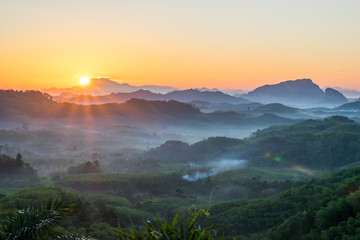 Mountain view with sun flare