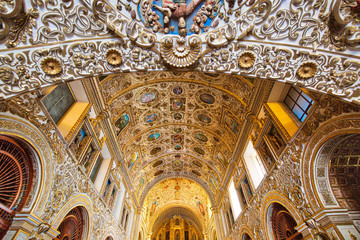 Oaxaca, Mexico-2 December 2018: Landmark Santo Domingo Cathedral interiors in historic Oaxaca city...