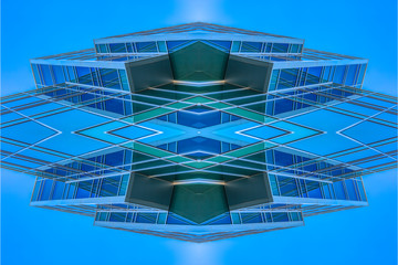 Fototapeta premium Angular building looking abstract with sky reflect