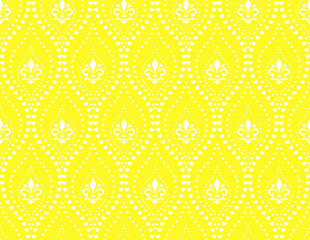 Wallpaper in the style of Baroque. Seamless vector background. White and yellow floral ornament. Graphic pattern for fabric, wallpaper, packaging. Ornate Damask flower ornament