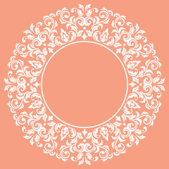 Decorative frame Elegant vector element for design in Eastern style, place for text. Floral pink border. Lace illustration for invitations and greeting cards