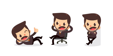 Set of tiny businessman character in actions. Relax time.