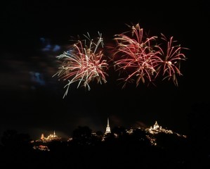 Firework show at Phra Nakorn Khiri 2019 festival (33 times) - Phetchaburi Province THAILAND.