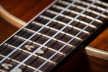 Fototapeta premium Closeup of a ukulele guitar with strings