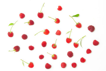 Set of Ripe raspbarry on white background