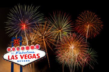 Welcome to fabulous Las vegas Nevada sign with firework background