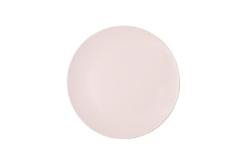 Empty ceramic round plate isolated on white background.
