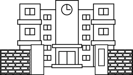 Modern Japanese public school building with gate outline